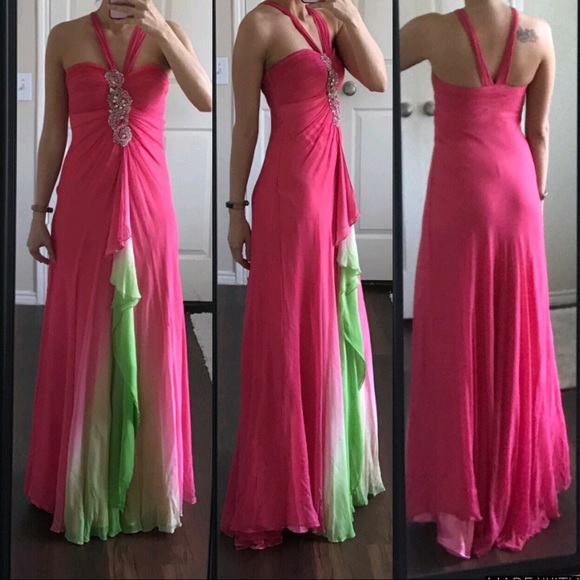 Morrell Maxie Dresses & Skirts - Morrell Maxie pink green embellished prom dress